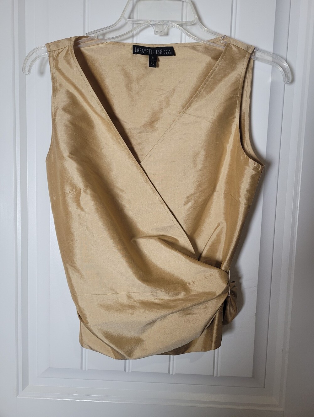 Lafayette 148 New York Champagne Satin Wrap-Style Sleeveless Top Size 6